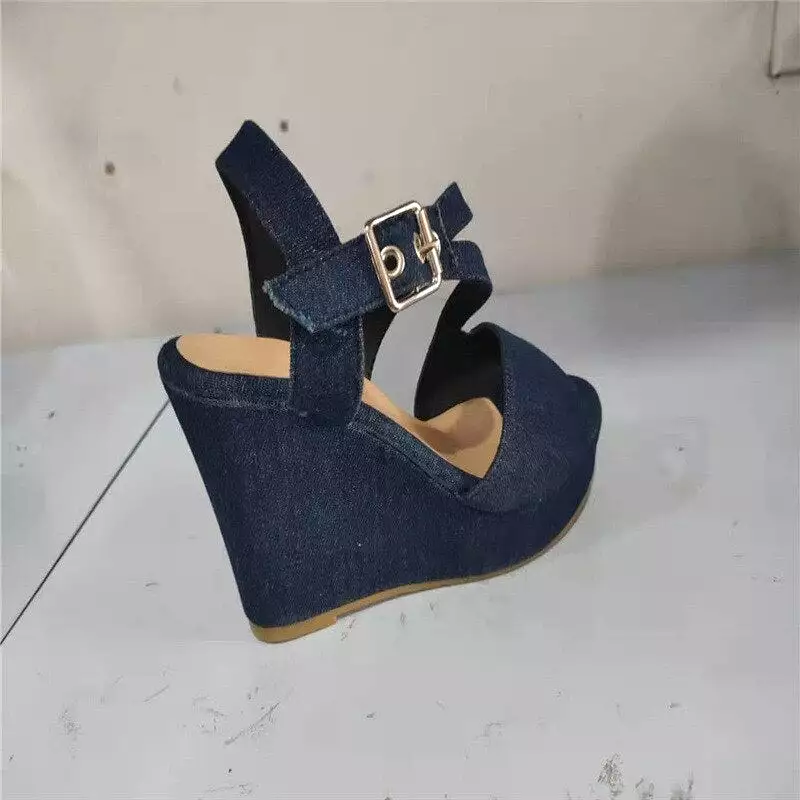 2023 summer women's shoes large comfortable fishtail sandals large wedge casual buckle luxury sexy high heels