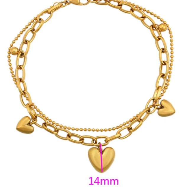 24k Gold Filled Two Layers Heart Anklet