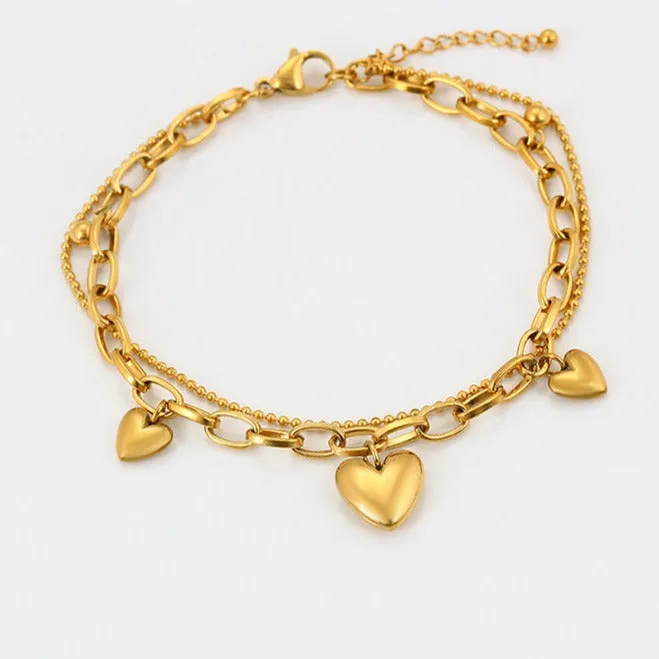 24k Gold Filled Two Layers Heart Anklet