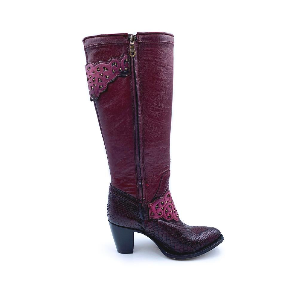 3F03PH - Cuadra grape fashion cowboy python leather boots for women