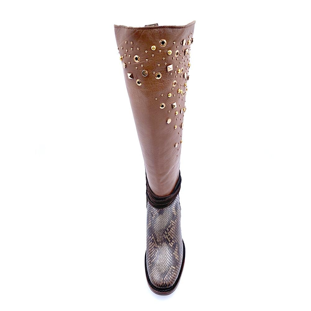 3W03PH - Cuadra brown western cowgirl python skin knee high boots for women