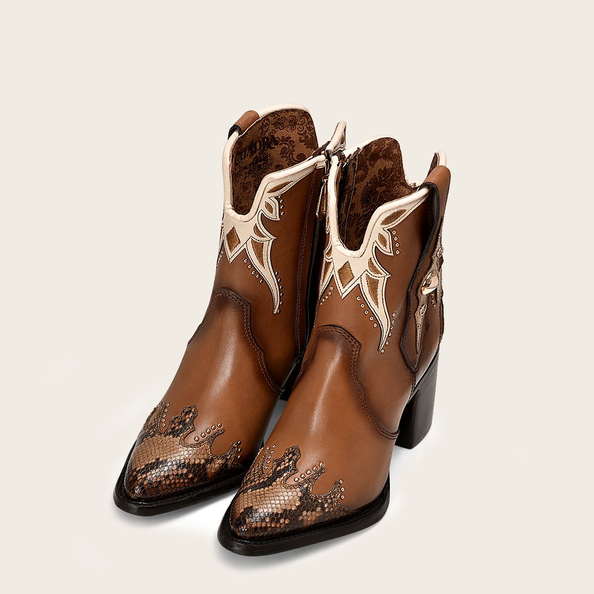 4Q06PH - Cuadra brown western cowgirl python skin ankle boots for women