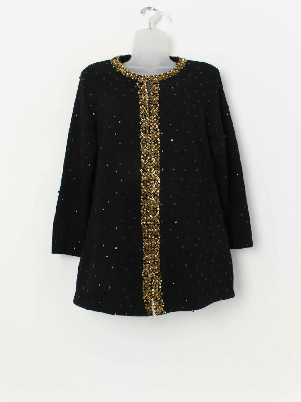 70s vintage wool sequin jacket with gold leaf trim – Medium / Large