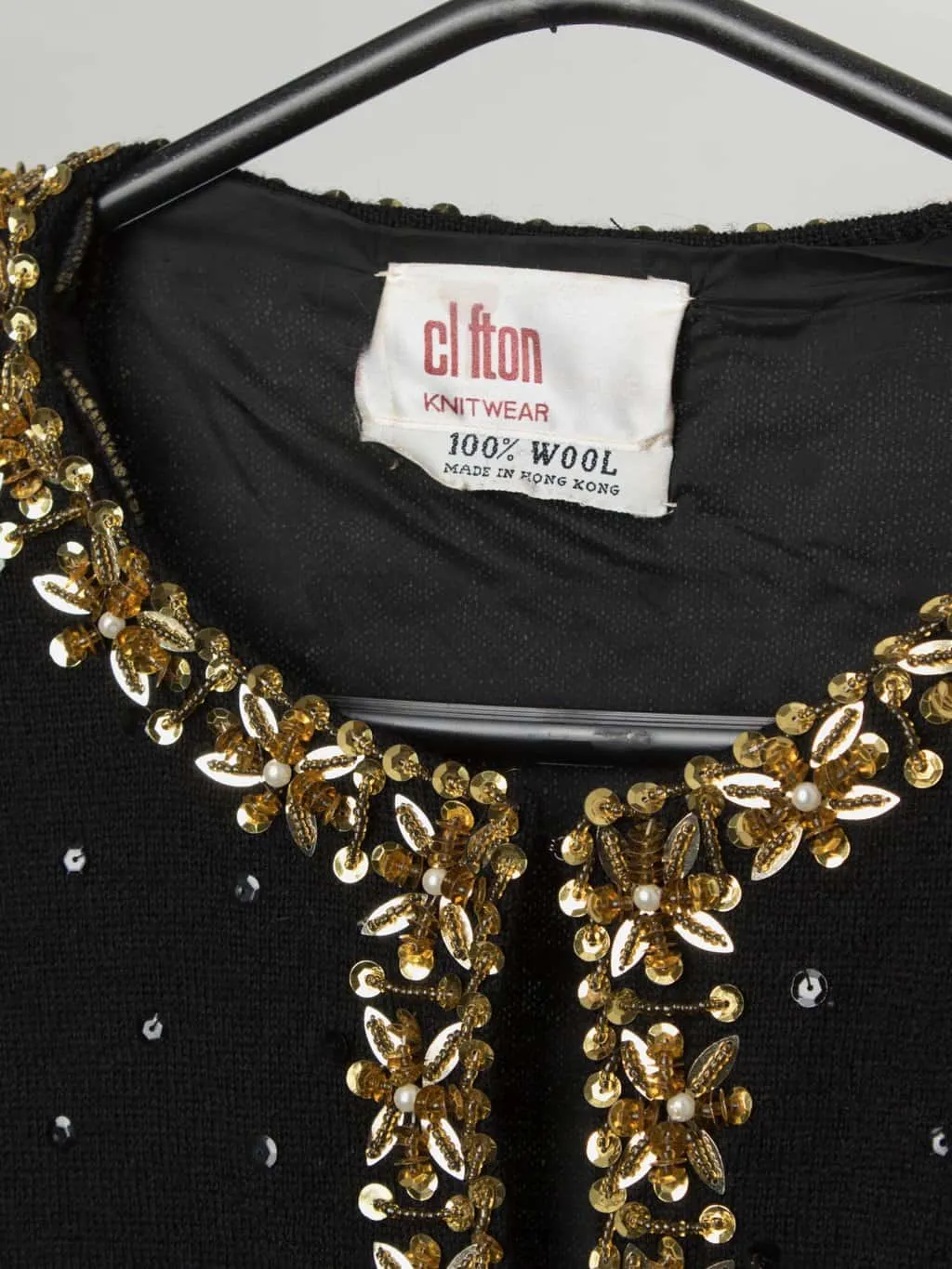 70s vintage wool sequin jacket with gold leaf trim – Medium / Large