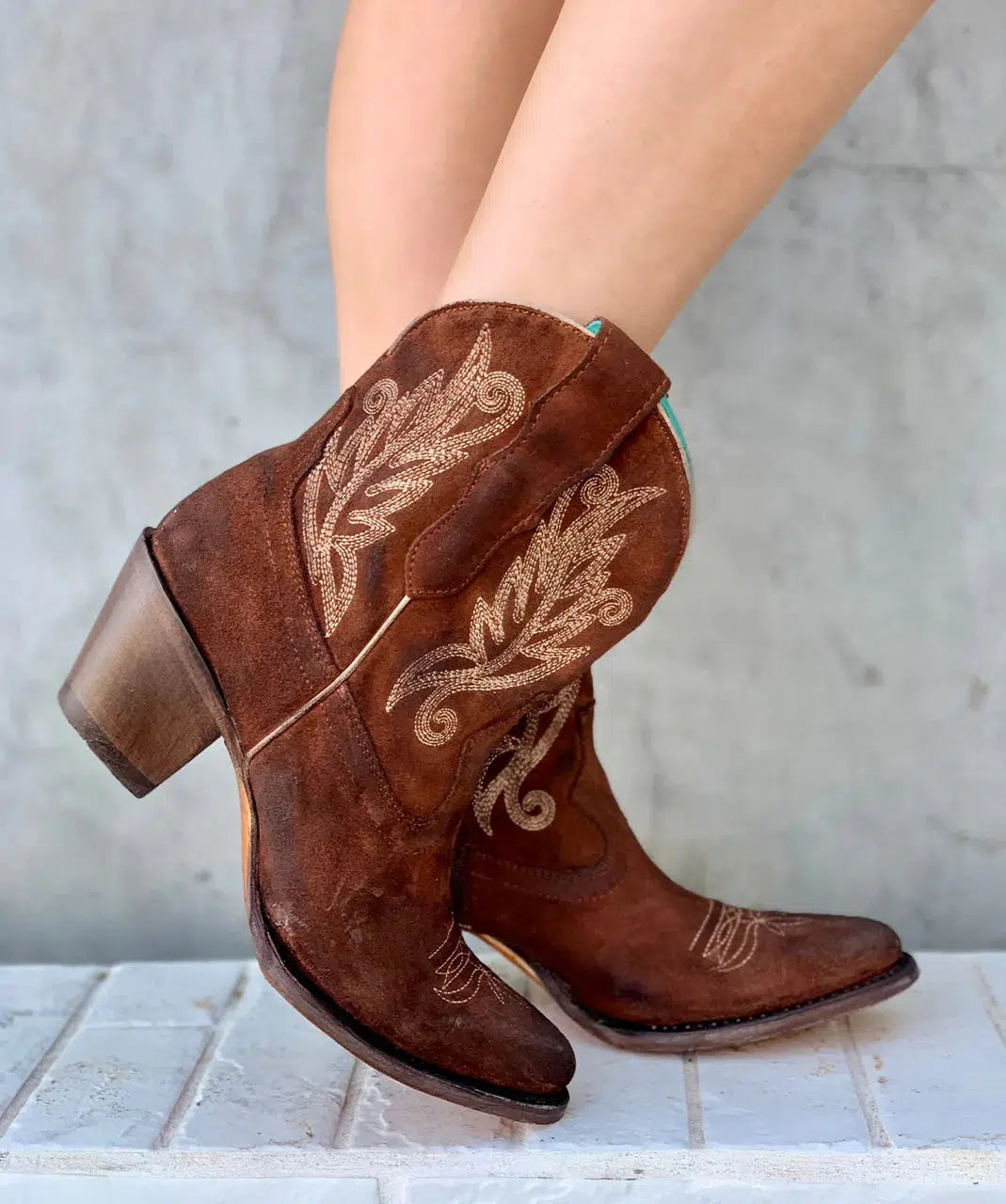 A4257 - M Corral brown western cowgirl leather ankle boots for women