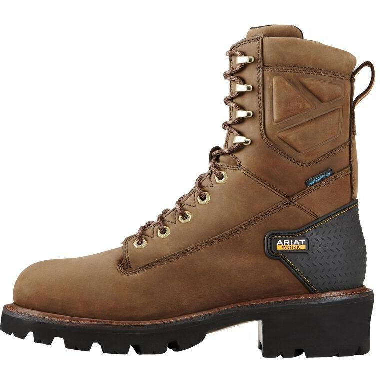 Ariat Men's Powerline 8 Soft Toe WP Logger Work Boot - Brown - 10018563