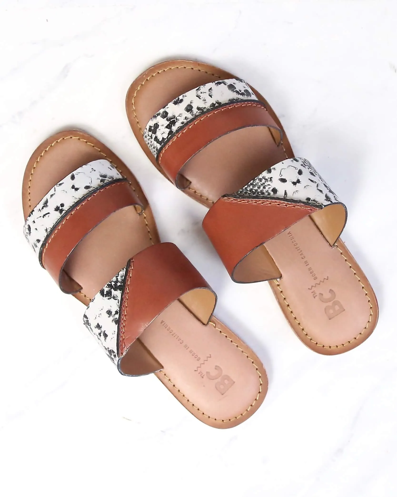 BC Footwear - On The Spot Whiskey Slip On Sandals With Exotic Print in Tan