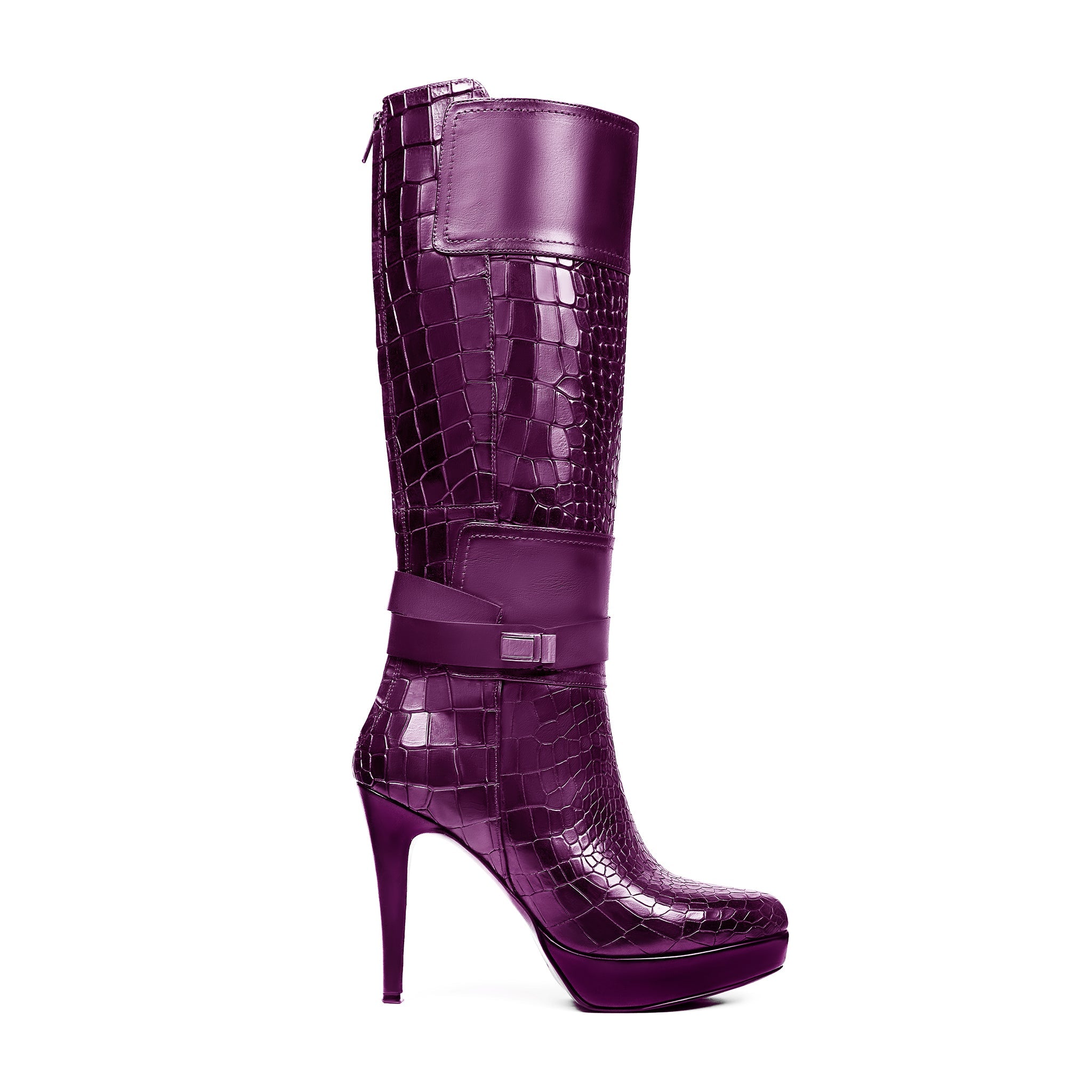 Beja - Ladies Light Purple Printed Crorcodile Calf Leather Long Boot