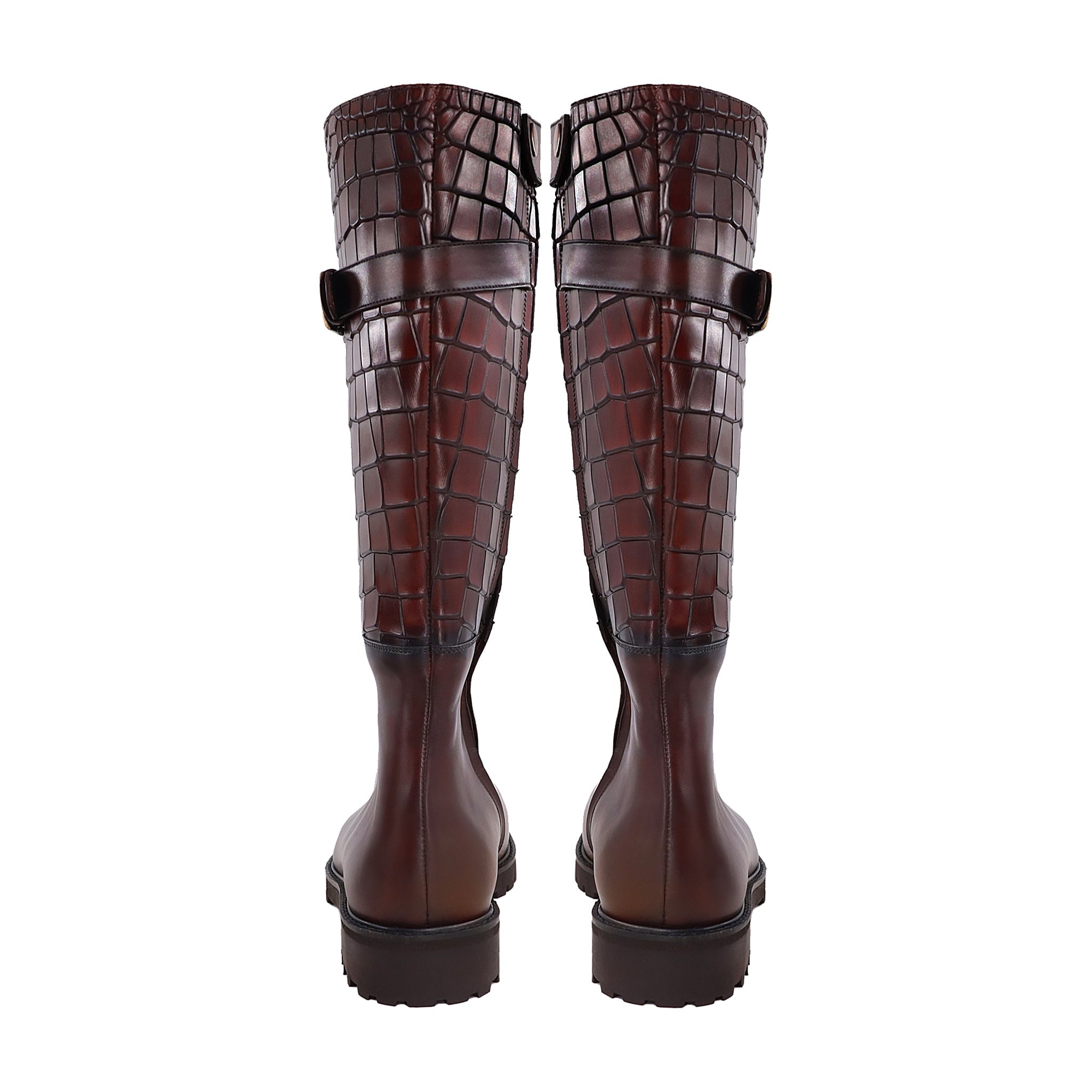 Benedi - Men's Oxblood Calf And Crocodile Printed Leather Boot