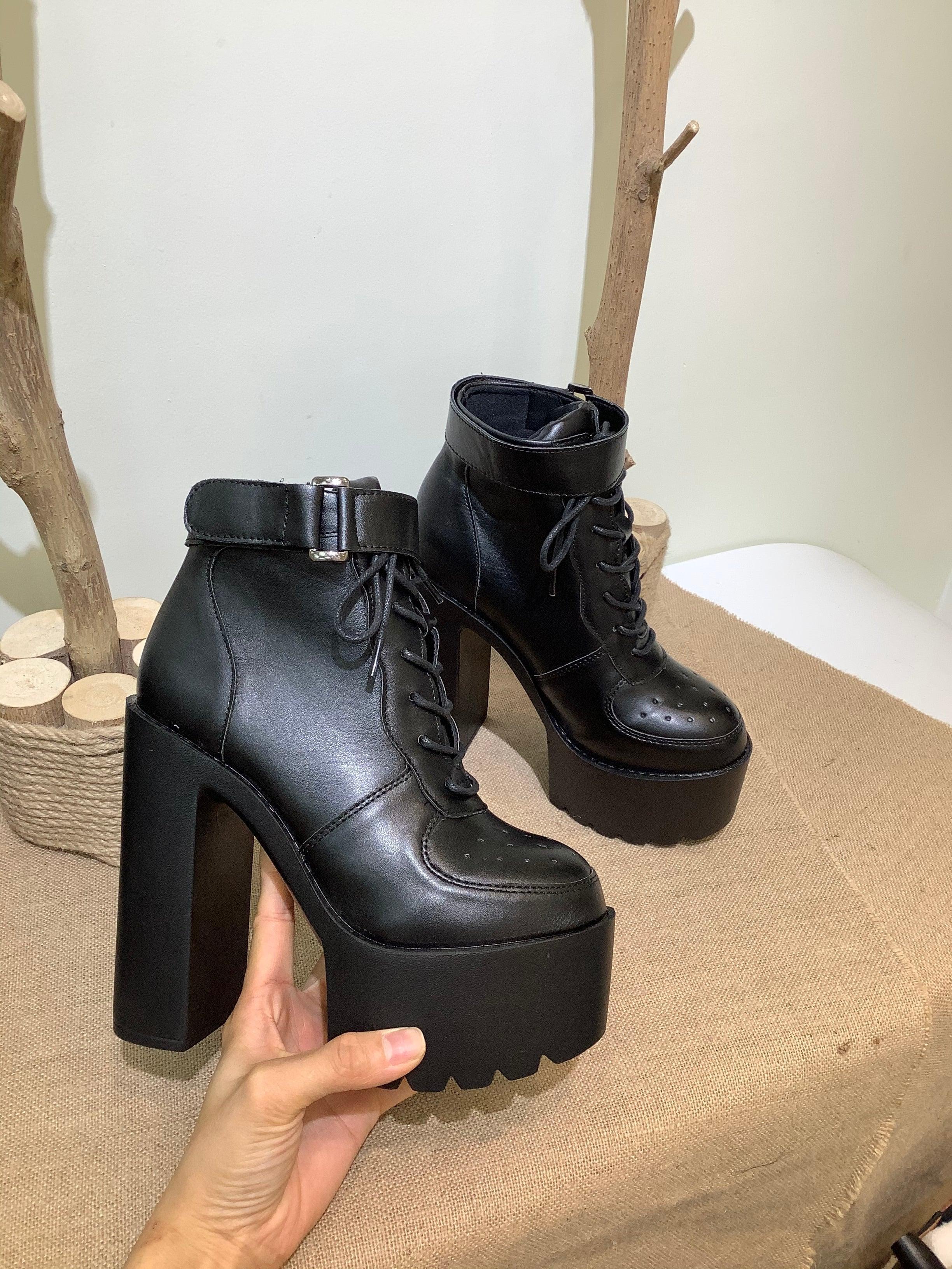 Black Block Heel Platform Boots