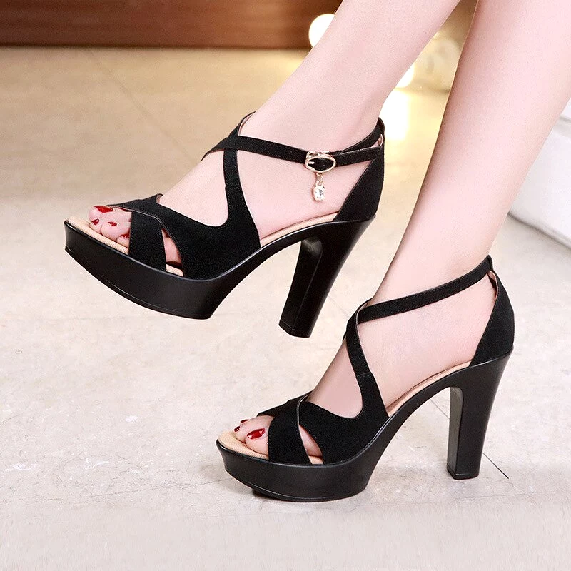 Block High Heels Gladiator Sandals Women Shoes Suede 2023 Summer Sexy Platform Shoes for Office Dance Model