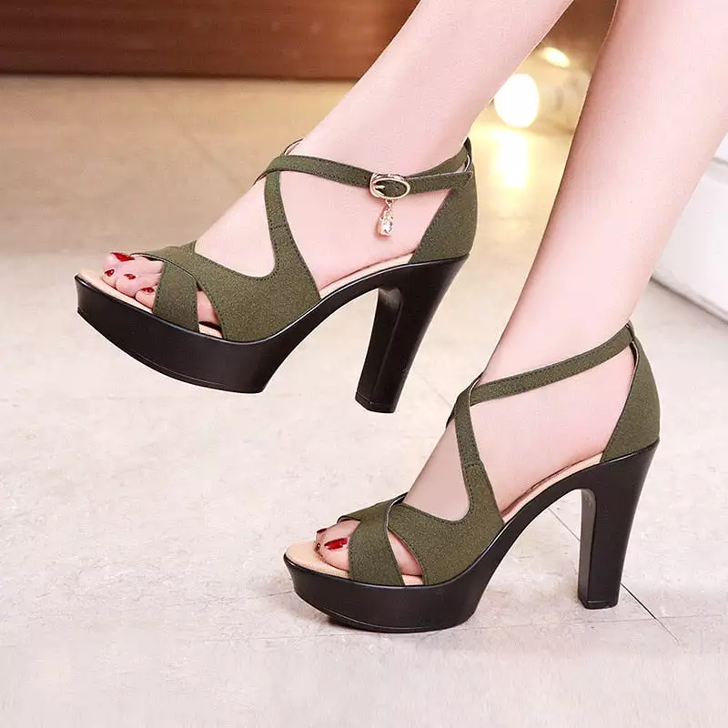 Block High Heels Gladiator Sandals Women Shoes Suede 2023 Summer Sexy Platform Shoes for Office Dance Model