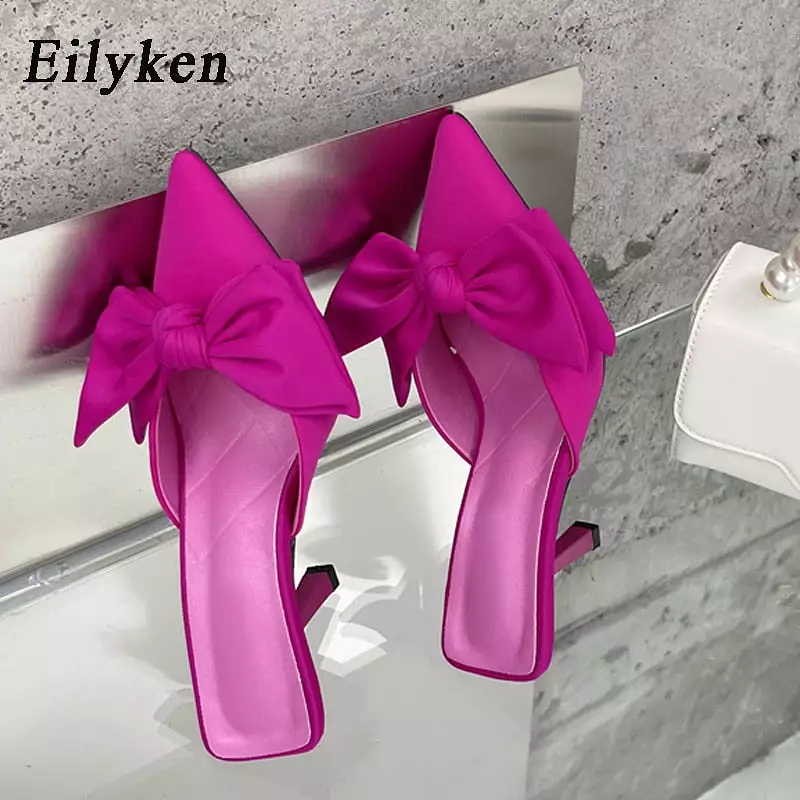 Butterfly-knot Women Slippers Sandals Shallow Pointed Toe Mules