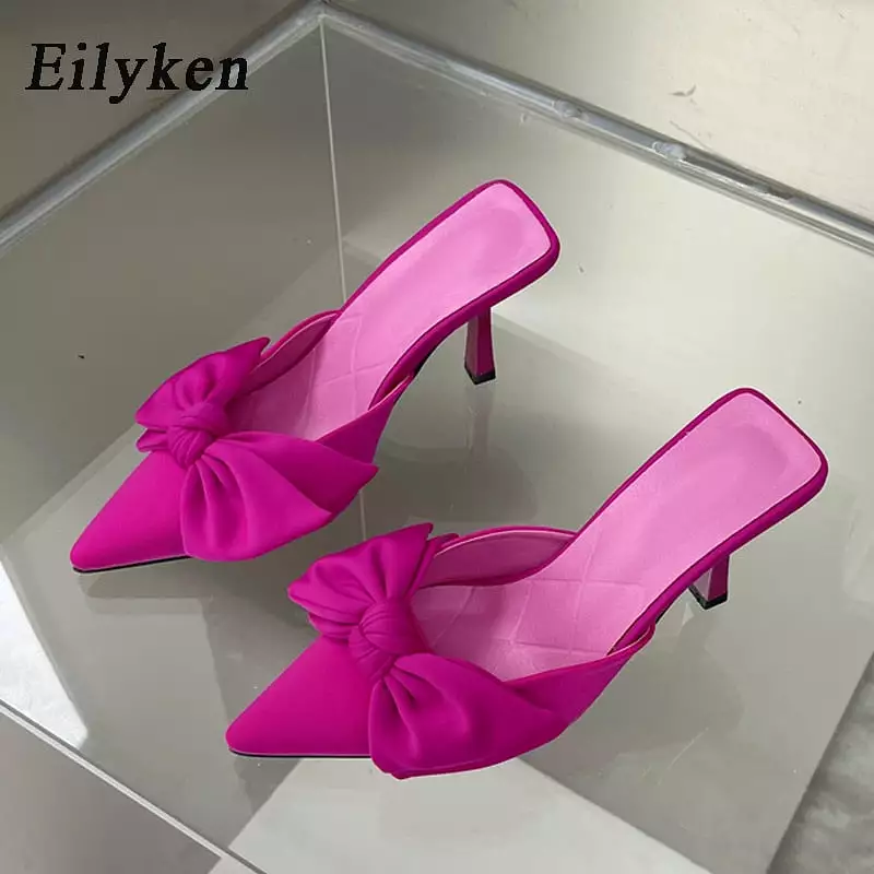 Butterfly-knot Women Slippers Sandals Shallow Pointed Toe Mules