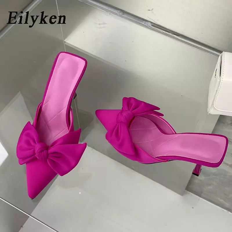 Butterfly-knot Women Slippers Sandals Shallow Pointed Toe Mules