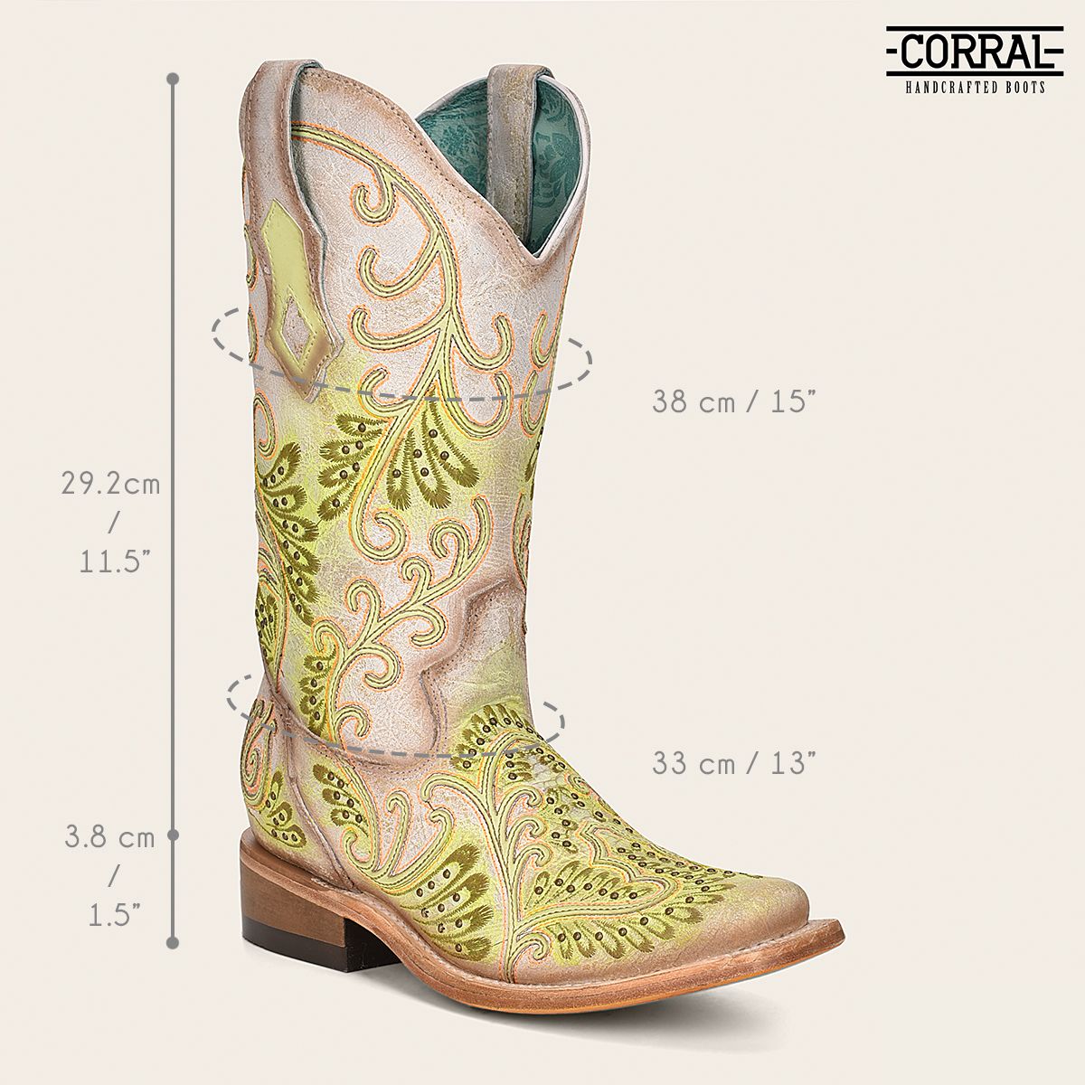 C3967 - M Corral green western cowgirl leather studded boots for women