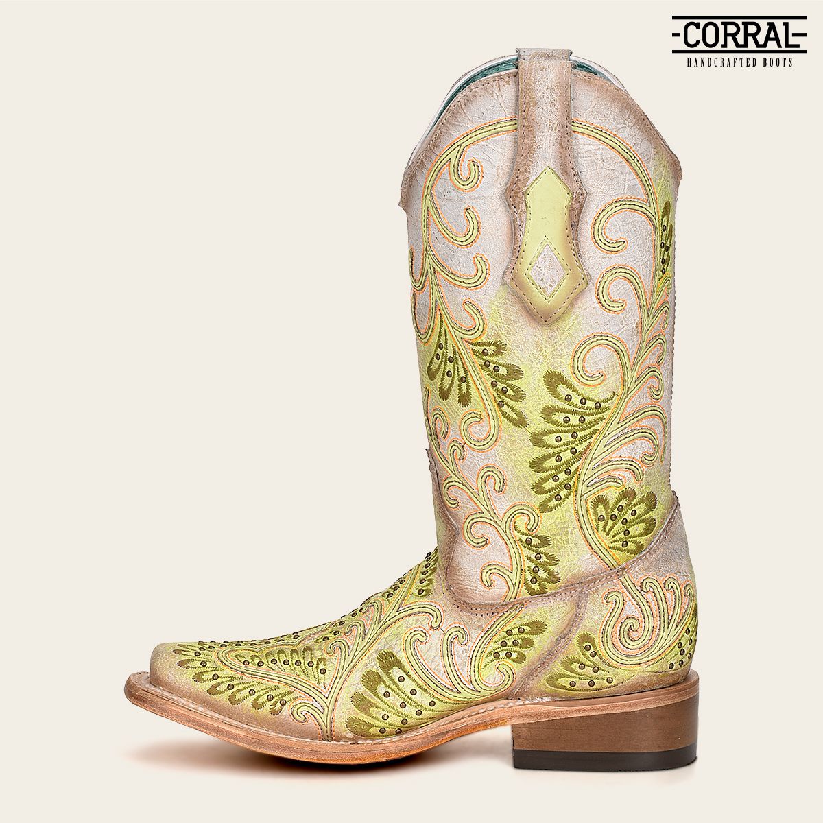 C3967 - M Corral green western cowgirl leather studded boots for women