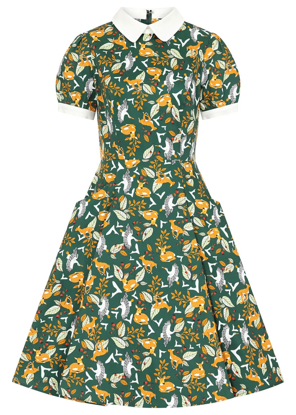 Collectif Peta Wild Berry Fields 40's Swing Dress Green