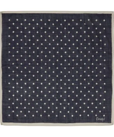 Drake's Navy Spot Print Wool-Silk Pocket Square