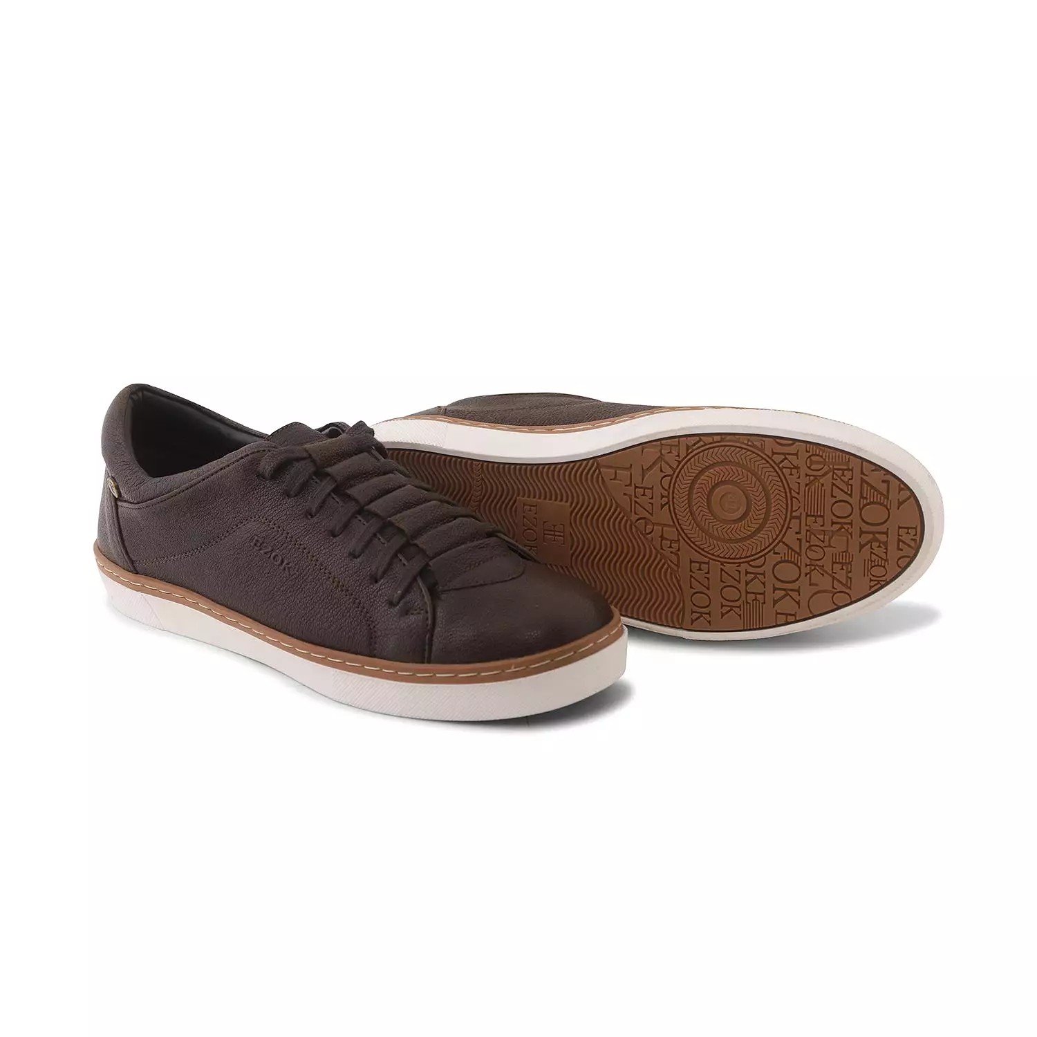 Ezok Men Brown Casual Leather Sneakers