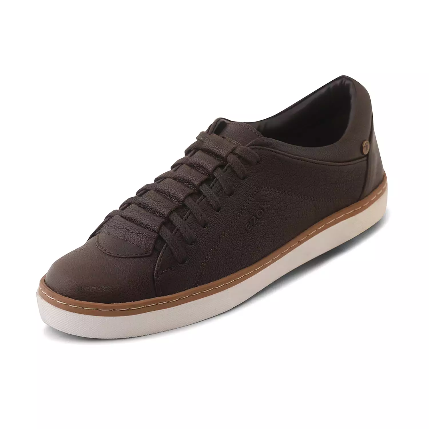 Ezok Men Brown Casual Leather Sneakers