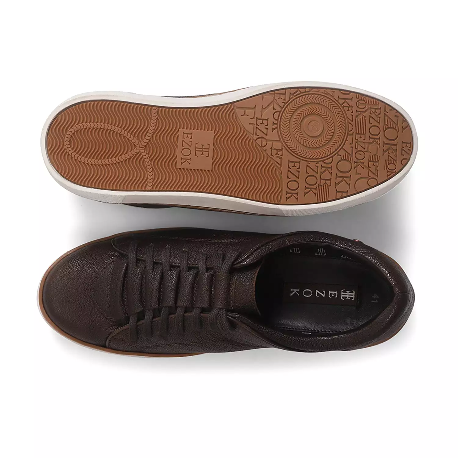 Ezok Men Brown Casual Leather Sneakers