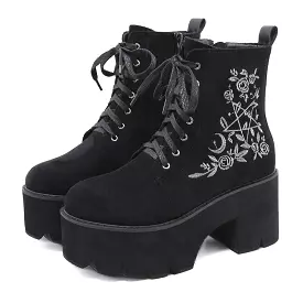 Flower Platform Ankle Boots