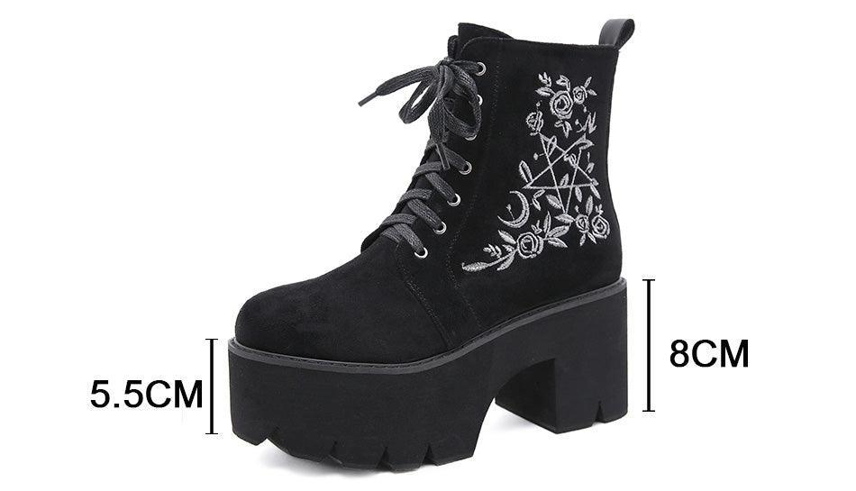 Flower Platform Ankle Boots