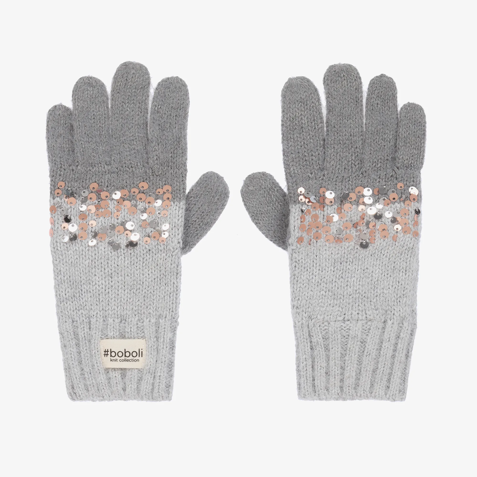 Girls Grey Cotton Knit Gloves