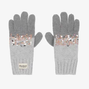 Girls Grey Cotton Knit Gloves