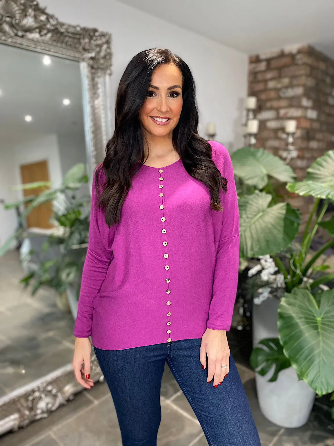 Grape Button Knit Top Amy