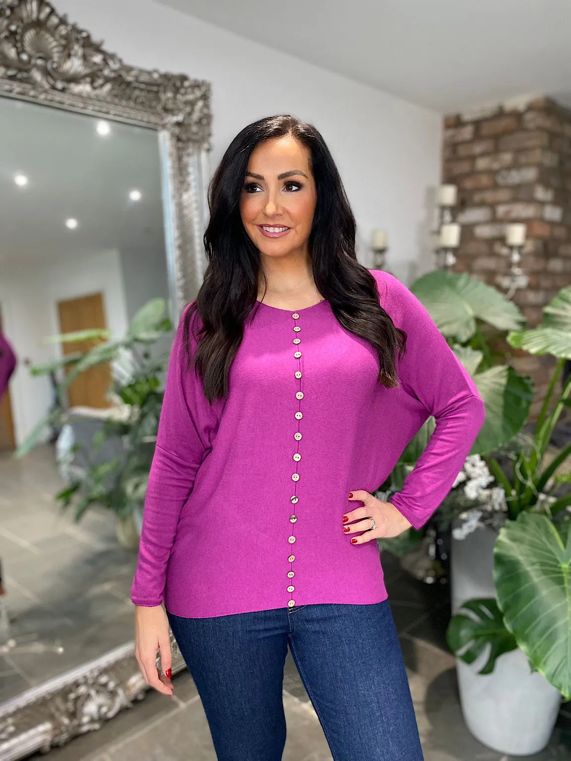 Grape Button Knit Top Amy