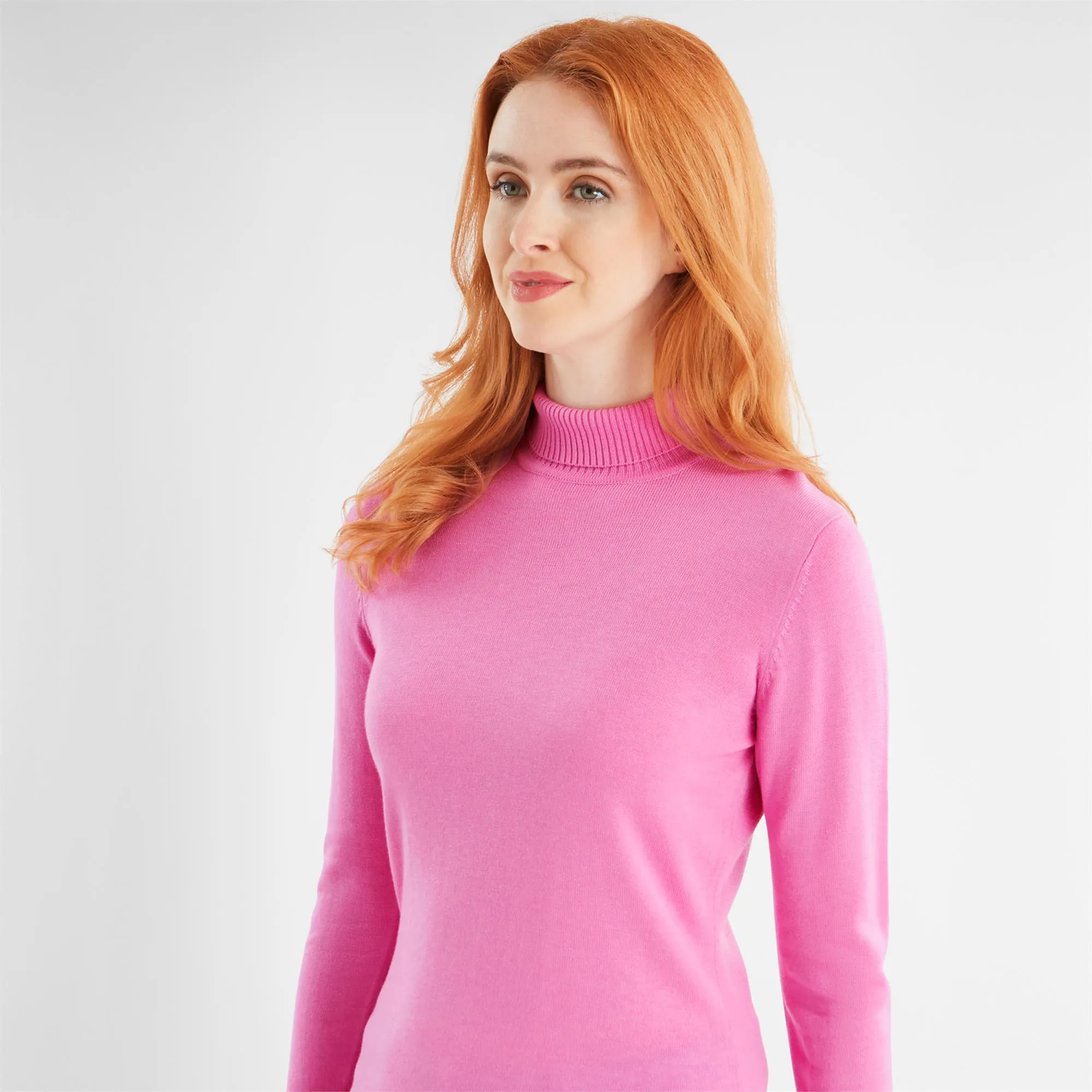 Green Lamb Knox Cashmere Mix Ladies Golf Roll Neck Bubble Gum