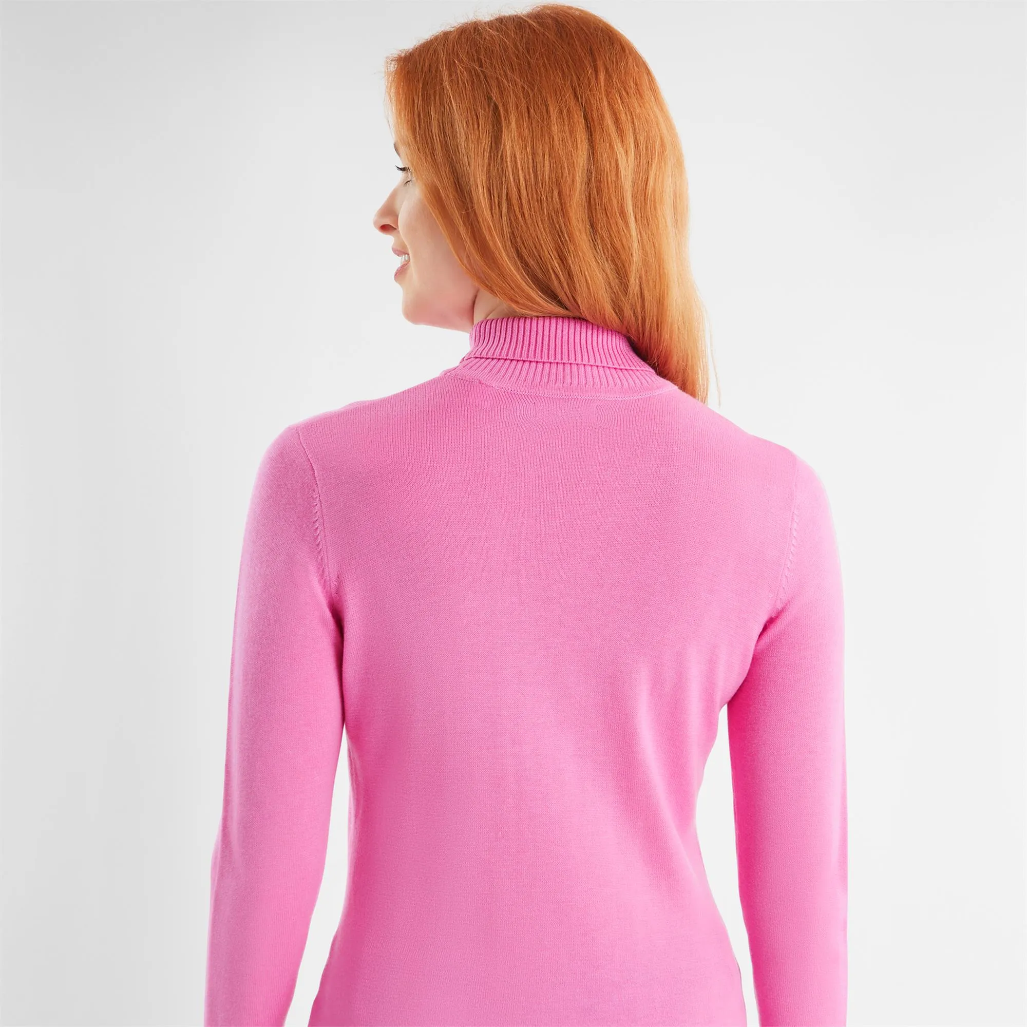 Green Lamb Knox Cashmere Mix Ladies Golf Roll Neck Bubble Gum