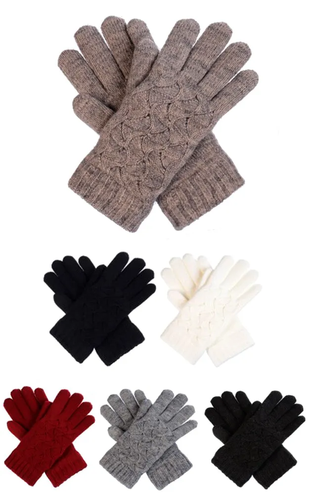 JG614 Solid Double Layer Fur Lining Knit Gloves 12prs Pack(JSMP)