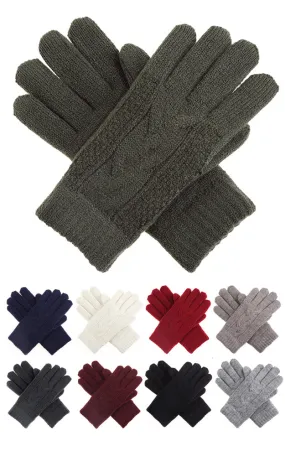 JG701 Solid Double Layer Fur Lining Knit Gloves 12prs Pack