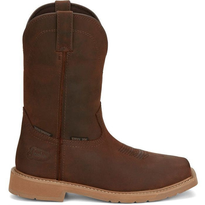 Justin Men's Buster 11 Steel WP Western Work Boot -Brown- SE3101