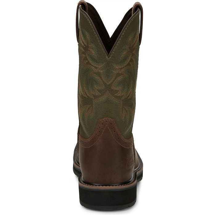 Justin Men's Driller 11 ST Western Work Boot -Brown/Green- SE4688