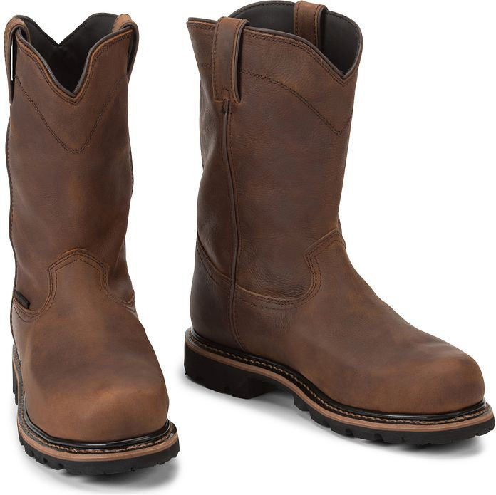 Justin Men's Pulley 10 Comp Toe WP Western Work Boot -Brown- WK4630