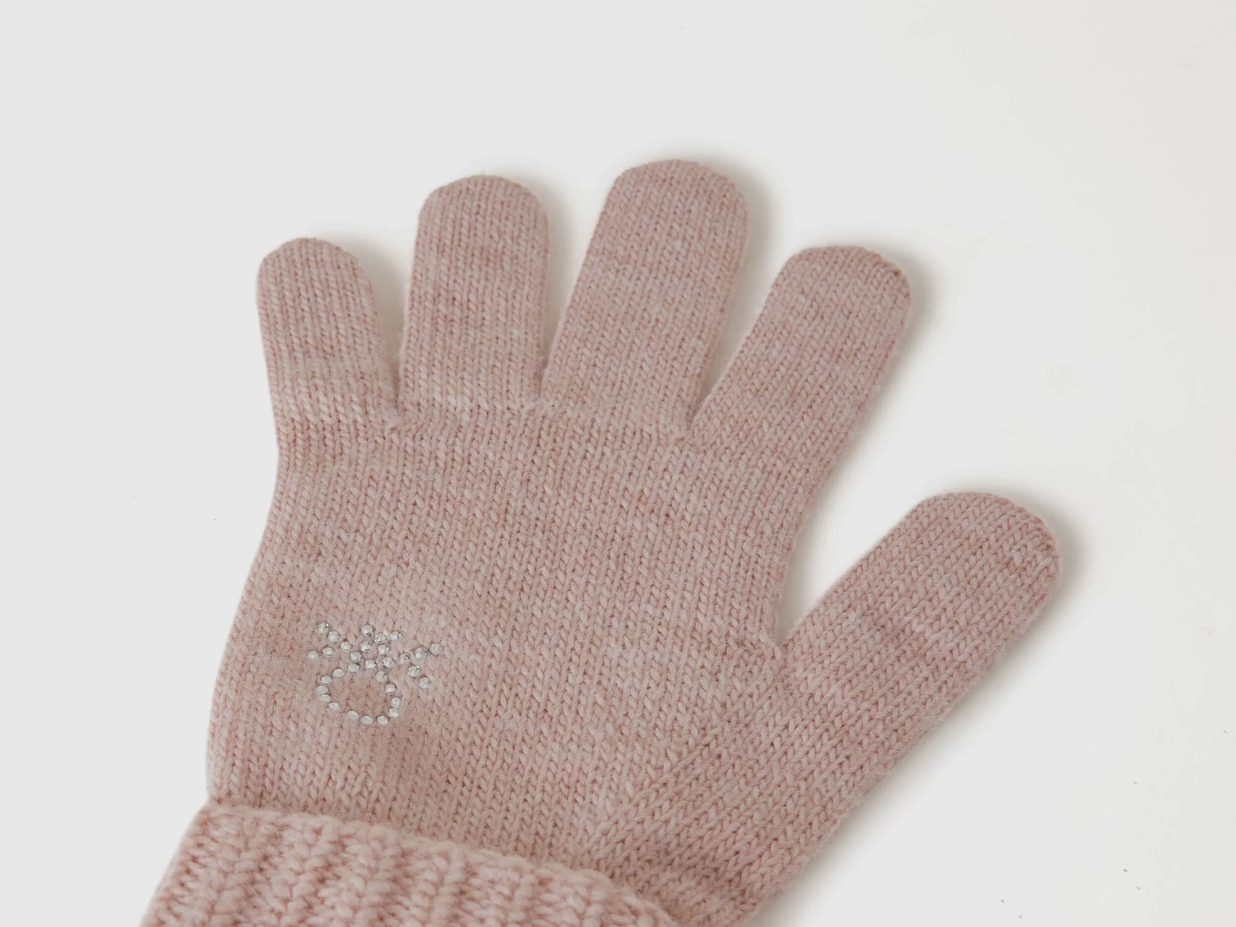 Knit gloves with logo - Pink | Benetton