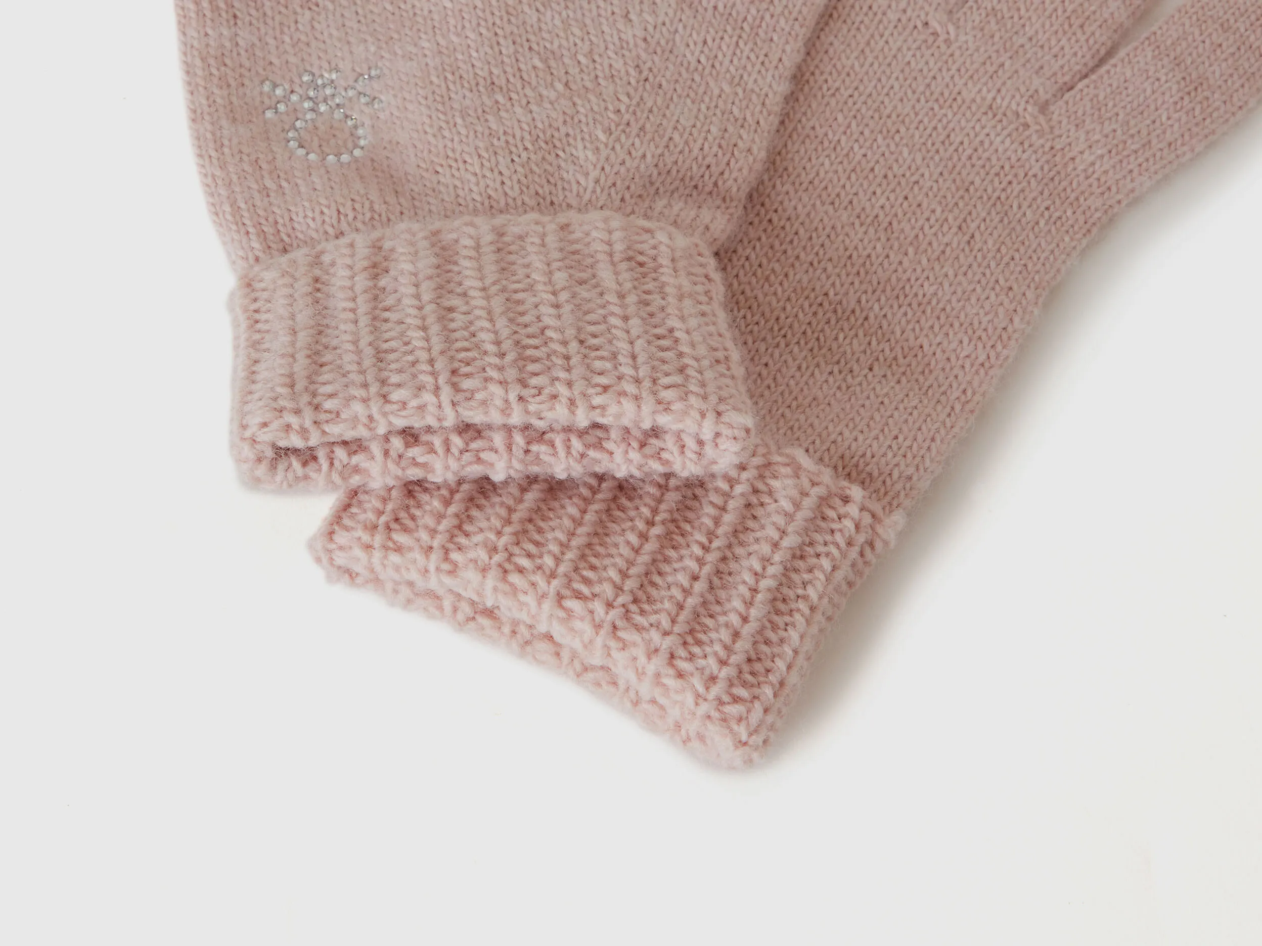 Knit gloves with logo - Pink | Benetton