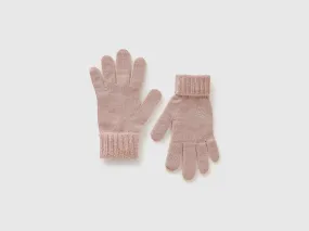 Knit gloves with logo - Pink | Benetton