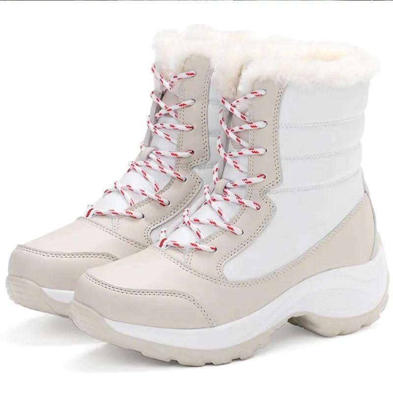 Ladies Trendy Fur Lace Up Snow Ankle Boots