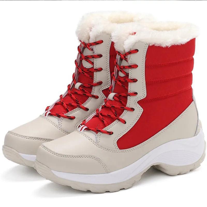 Ladies Trendy Fur Lace Up Snow Ankle Boots