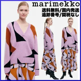 marimekko  |Casual Style Wool V-Neck Long Sleeves Office Style