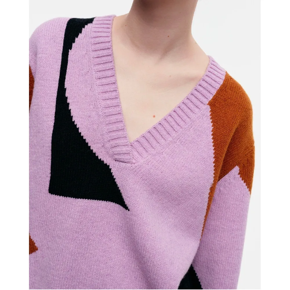 marimekko  |Casual Style Wool V-Neck Long Sleeves Office Style