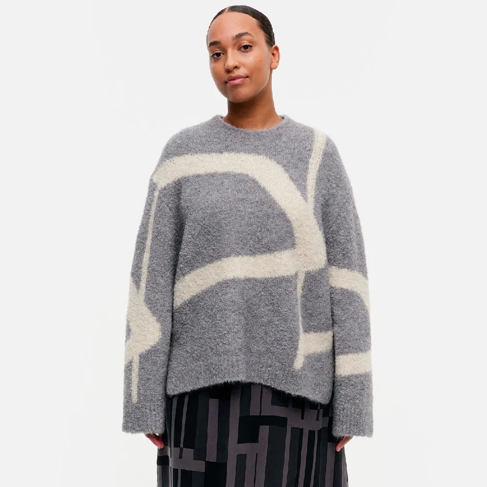 marimekko  |Crew Neck Casual Style Wool Nylon Rib Long Sleeves