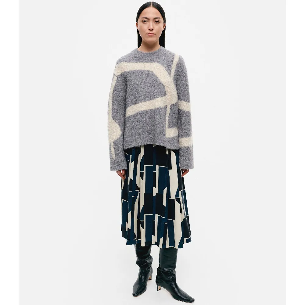 marimekko  |Crew Neck Casual Style Wool Nylon Rib Long Sleeves