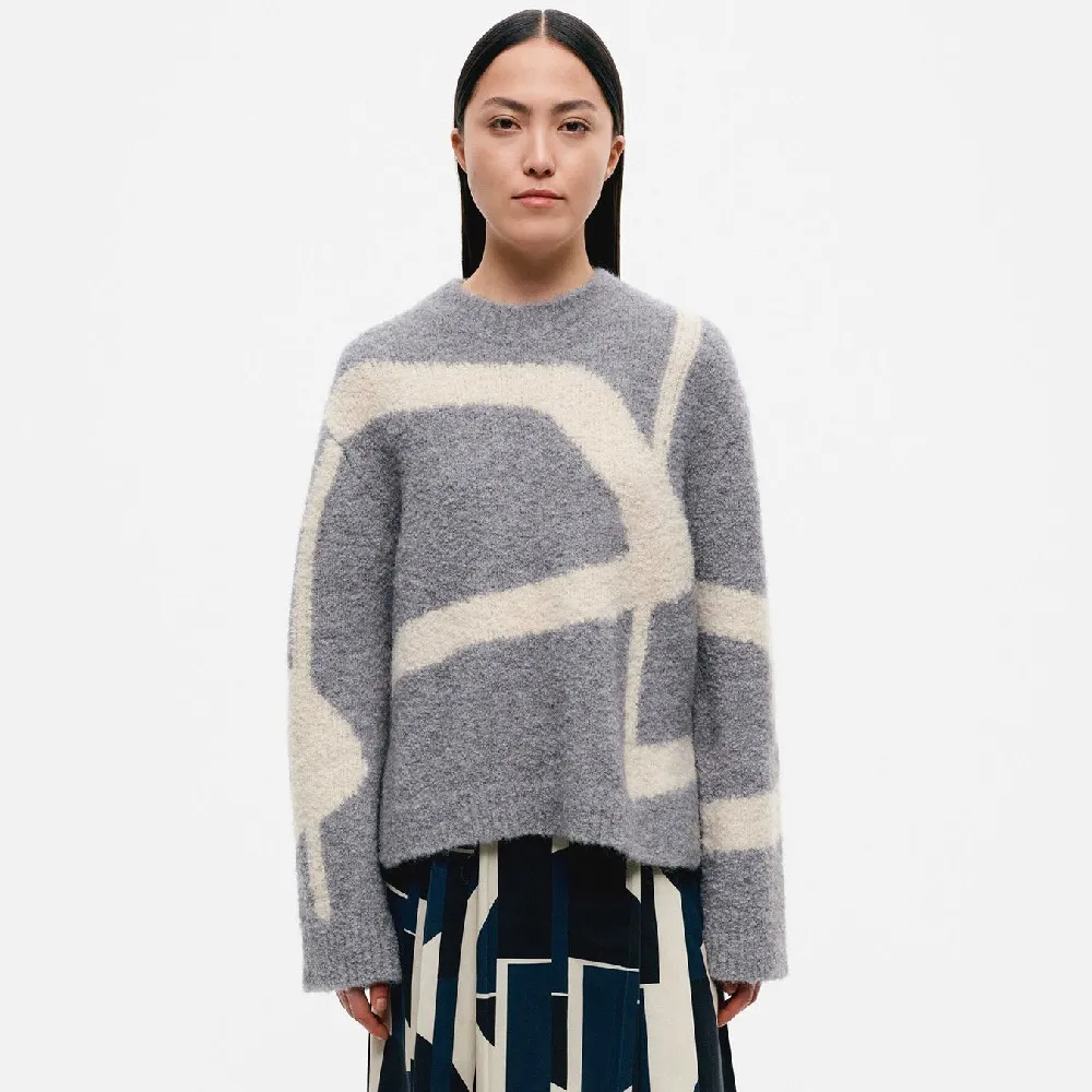 marimekko  |Crew Neck Casual Style Wool Nylon Rib Long Sleeves