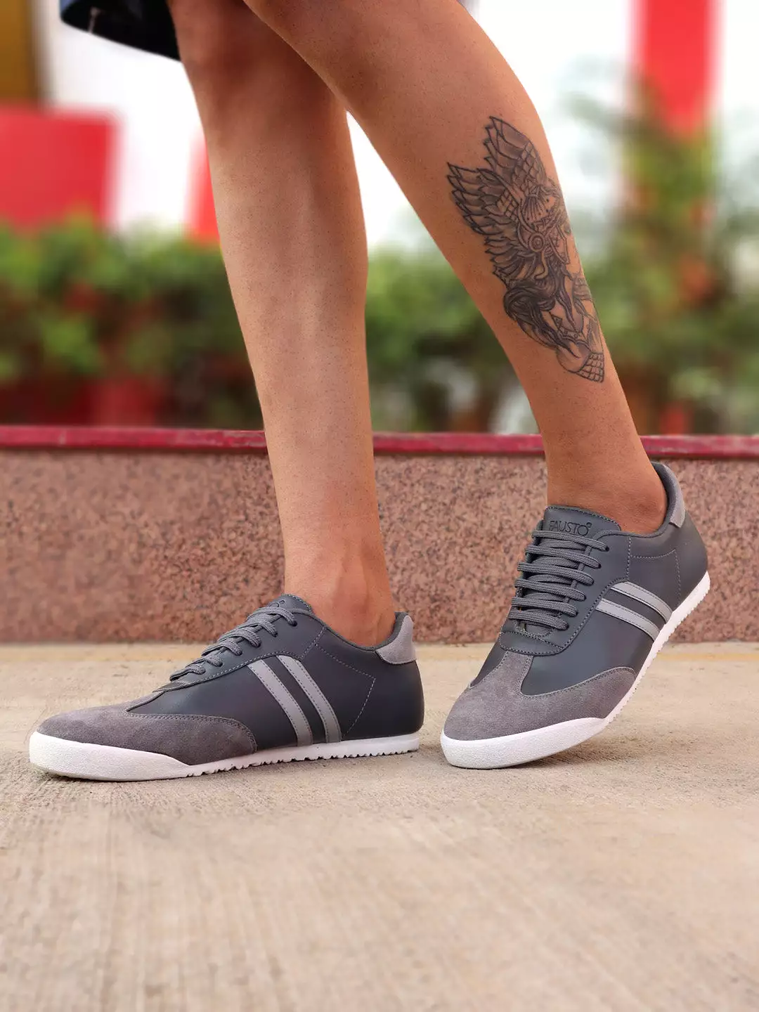 Men Grey Lace Up Trendy Stylish Outdoor Fashion Sneakers